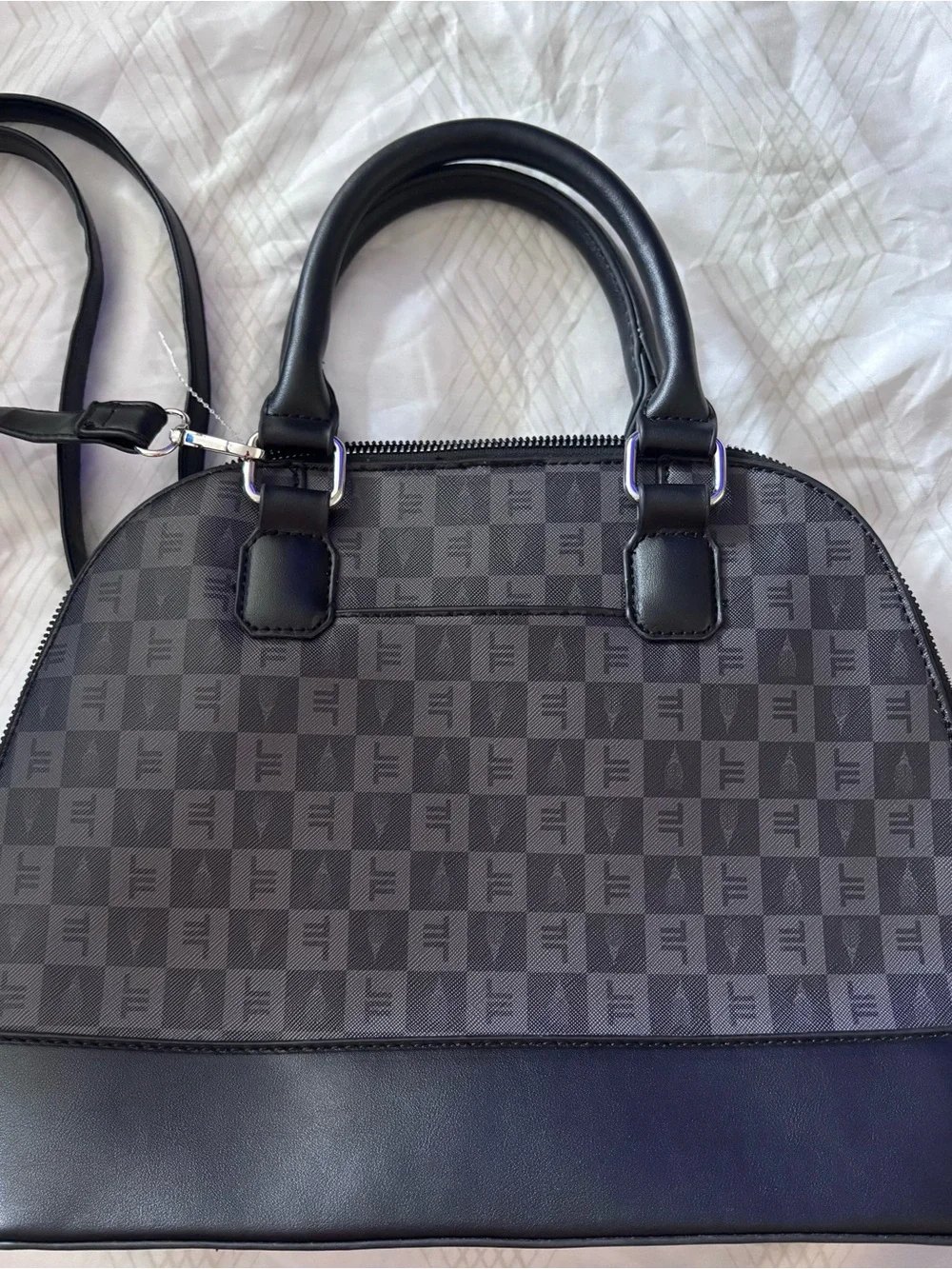 London Fog Black & Charcoal Check Dome Satchel